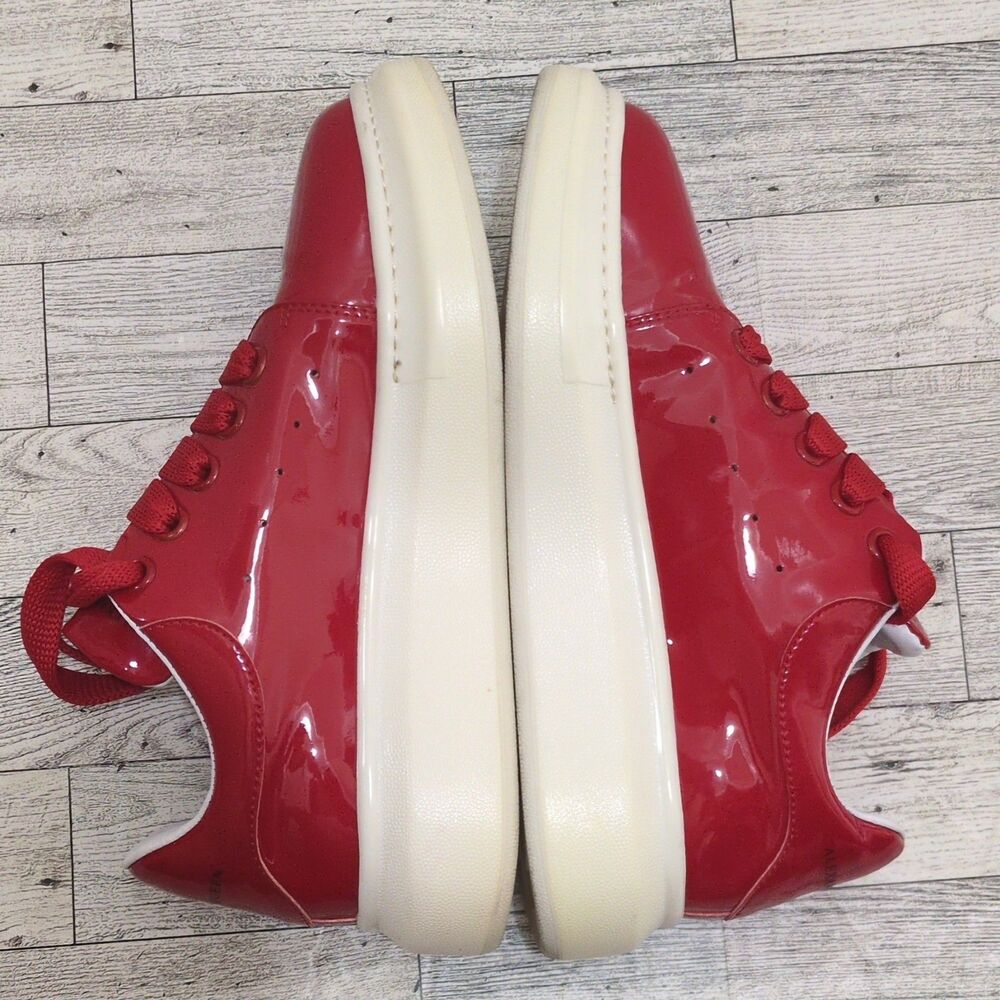 Alexander McQueen Women's Low Top Sneakers Red Patent Leather Logo Sz 37EU/6.5US - Picture 4 of 11
